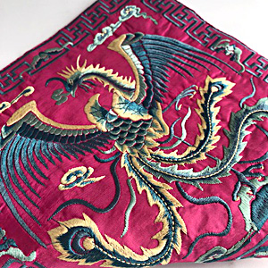 全面鳳凰柄刺繍シルクマット ピンク