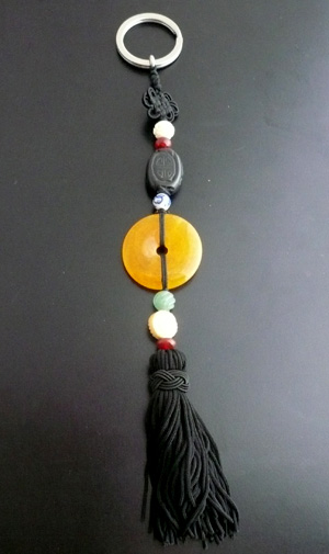 上海灘工房の茶系翡翠モチーフのタッセルリング(大)