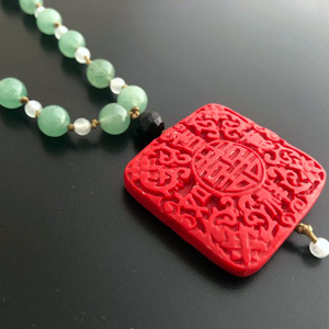 上海灘工房堆朱・翡翠ペンダント TOP
